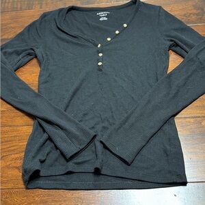 American Eagle Outfitters Black Long Sleeve waffle Top